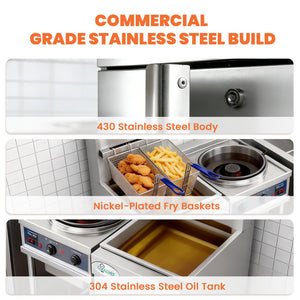 English Elm 90,000 Btu Triple Burner Natural Gas Fryer with 40 Lb Capacity for Restaurants W3629P365491