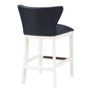 English Elm Macon Midnight Blue Faux Leather Counter Stool with Tufted Back, Antique Brass Nailhead Trim, White Wood Base B050P364431