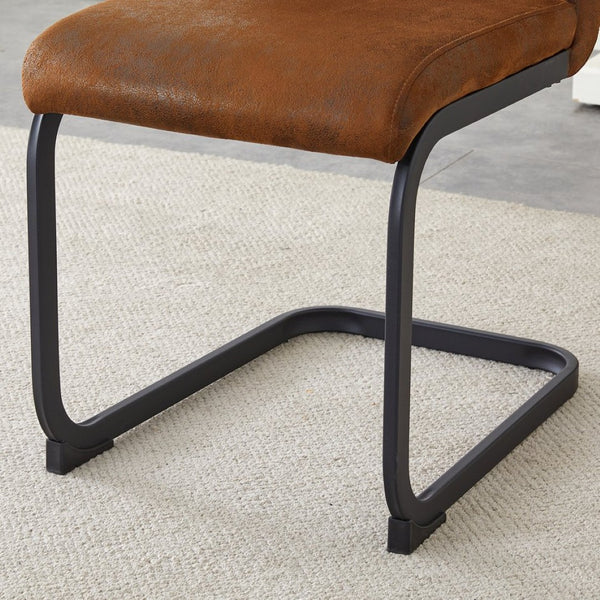 English Elm Set of 2 Vintage Brown Suede Fabric High Back Dining Chairs with Black Metal Frame W1151P324769