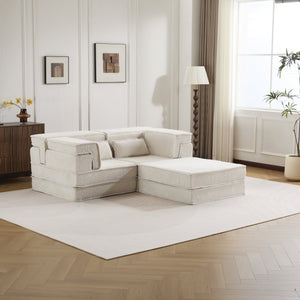 English Elm Compression Modular Mahjong Sofa Bed - Cozy Convertibility, Soft Circle Fleece, No Assembly, White W3723S00027