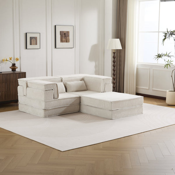 English Elm Compression Modular Mahjong Sofa Bed - Cozy Convertibility, Soft Circle Fleece, No Assembly, White W3723S00027