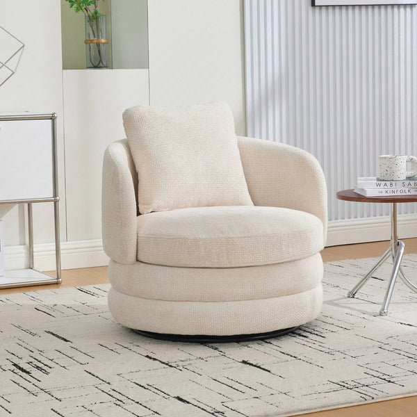 English Elm 30"w Swivel Barrel Accent Chair Chenille Upholstered Club Seat for Living Room Reading Beige W3118P462479