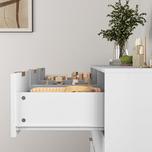 English Elm Black Nine Drawer Wide Dresser Matte Wood Chest with Wavy Relief Panels Bedroom Storage White W409P307539