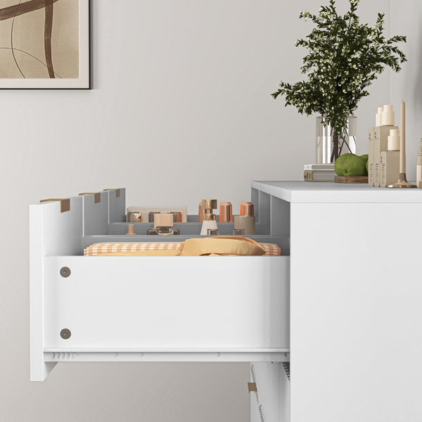 English Elm Black Nine Drawer Wide Dresser Matte Wood Chest with Wavy Relief Panels Bedroom Storage White W409P307539