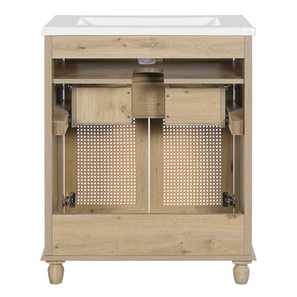 English Elm Christopher Knight Home® - 30-Inch Walnut Vanity with Seashell Resin Sink, Flip-Up Organizer, Soft-Close Doors & Legs Natural Wood N765P33418384B