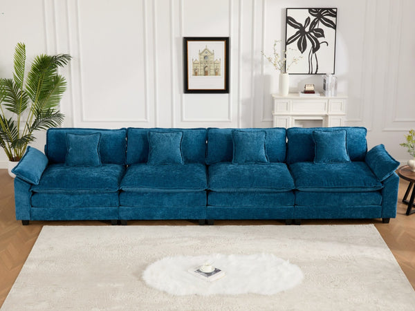 English Elm Wider Armrest 3-Seat Sectional Couch In Blue, Breathable Chenille, Modular Comfort For Any Space W1143S00044-GIGA