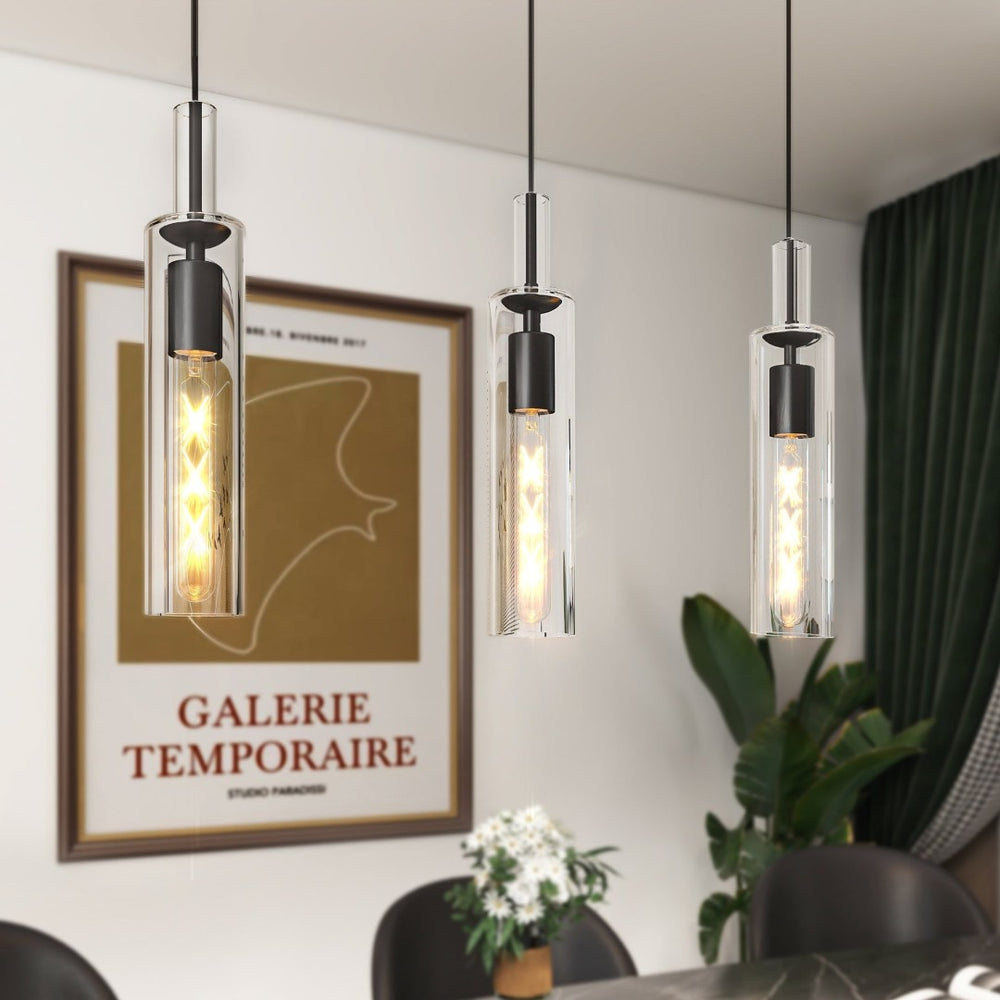 English Elm 3 Pack Industrial Pendant Lights Clear Glass Matte Black for Kitchen Island Dining W1340P309767