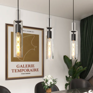 English Elm 3 Pack Industrial Pendant Lights Clear Glass Matte Black for Kitchen Island Dining W1340P309767