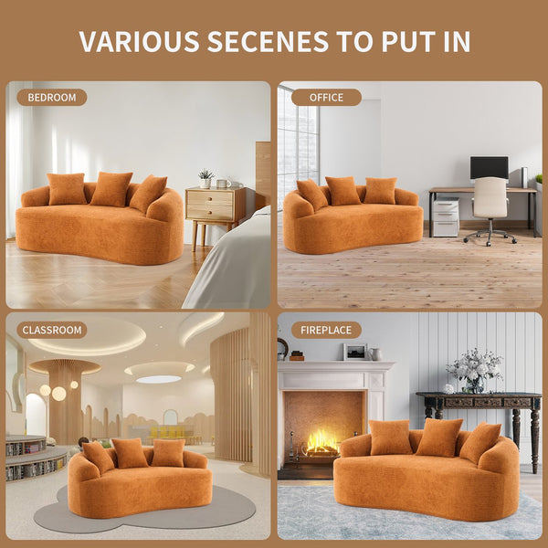 English Elm LY-025S Curved Loveseat Compact 65" Space-Saving Chenille Upholstery, 30D Foam+Spring Comfort Orange W2231P261292