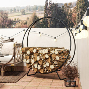 English Elm Outsunny 48 Inch Heavy-Duty Firewood Rack With Waterproof Cover, Elevated Log Storage For Indoor/Outdoor Use W2225P249988-GIGA