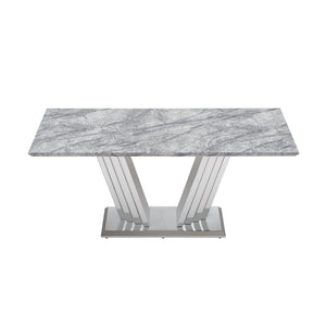 English Elm Marble Dining Table For 6-8 People, Stylish Rectangular Faux Marble Top With Chrome Base Elegance W3456S00022
