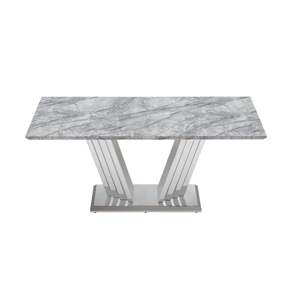 English Elm Marble Dining Table For 6-8 People, Stylish Rectangular Faux Marble Top With Chrome Base Elegance W3456S00022