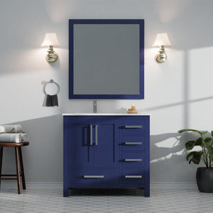 English Elm Navy 36" Bath Vanity with Left White Quartz Top, Soft-Close Drawers, Chrome Faucet, Ample Storage B2731P259055