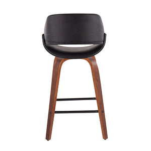 English Elm Fabrico Mid-Century Modern Counter Stool Set Of 2 In Walnut & Black Faux Leather With 360° Swivel B202S00256