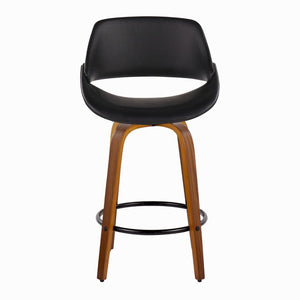 English Elm Mid-century Modern Swivel Counterstools Set of 2 Walnut Bent Wood Faux Leather Seats B202P291079