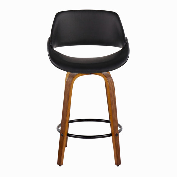 English Elm Mid-century Modern Swivel Counterstools Set of 2 Walnut Bent Wood Faux Leather Seats B202P291079