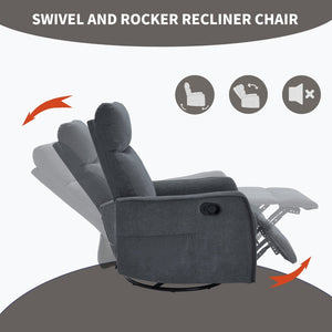 English Elm Heat Massage Rocker Recliner with Swivel Base and Vibrating Nodes for Living Room Grey W1803P251887