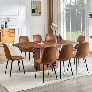 English Elm Expandable Walnut Mdf Dining Set with 8 Techno Fabric Chairs for Modern Homes W1151S04711