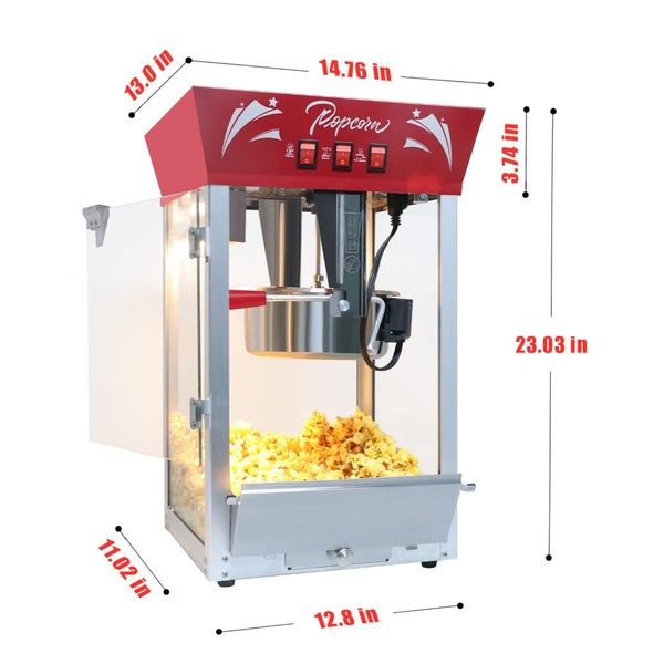 English Elm Commercial Popcorn Popper 12oz Stainless Kettle Tempered Glass Warming Deck Party Theater Red W2841P218164