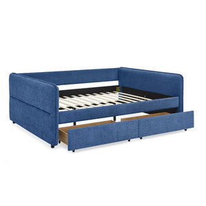 English Elm Queen Boucle Tufted Daybed Sofa with Storage Drawers Eucalyptus Frame Guest Room Blue W1413S00179