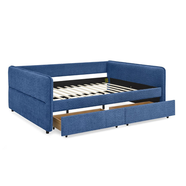 English Elm Queen Boucle Tufted Daybed Sofa with Storage Drawers Eucalyptus Frame Guest Room Blue W1413S00179