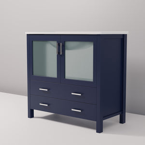 English Elm Navy Blue Bath Vanity 36” W X 18.25” D With White Ceramic Top, Soft-Close Drawers & Ample Storage B2731P260443