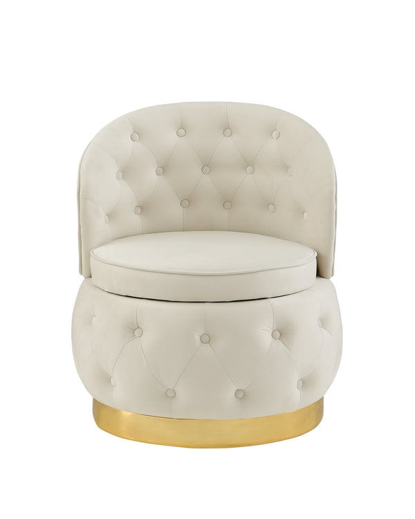 English Elm 360 Degree Swivel Cuddle Barrel Accent Storage Chairs Plush Velvet Round Armchair with Hidden Storage and Luxurious Comfort Beige W1420P198930