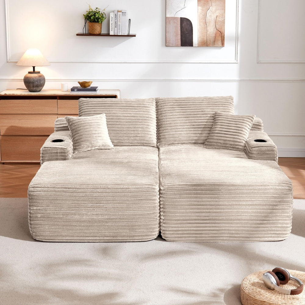 English Elm New-69"cloud Sectional Sofa Plush Fabric Dual Chaise Deep Seat Modern Living Room W3975P500745