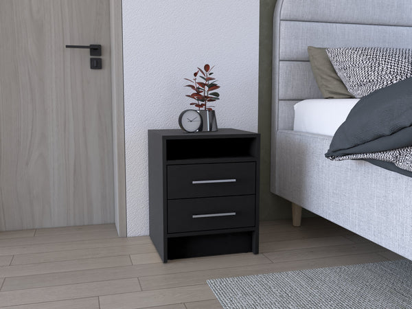 English Elm Greter compact two-drawer nightstand with open shelf, scratch-resistant top and versatile storage options Black 28 L x 20.5 W x 5.5 H B070P224229