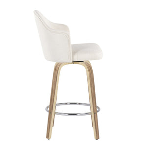 English Elm Fixed-height Swivel Counterstools Mahogany Wood Chrome Footrest Velvet Seat Set of 2 Cream B202S01780