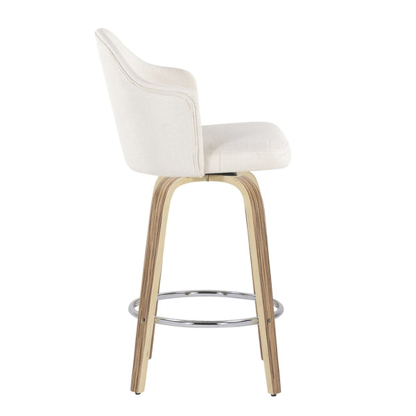 English Elm Fixed-height Swivel Counterstools Mahogany Wood Chrome Footrest Velvet Seat Set of 2 Cream B202S01780