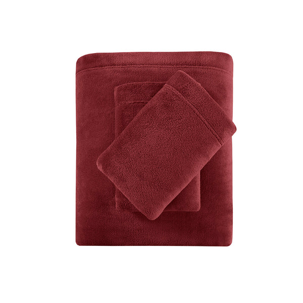 JLA Home True North by Sleep Philosophy - Micro True North Soloft Plush Sheet Set — Brushed Both Sides, Lightweight Warmth, OEKO-TEX Safe Care Burgundy TN20-0584