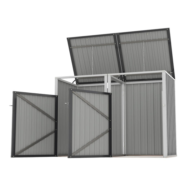 English Elm Garbage Bin Shed Galvanized Steel Enclosure for Two Cans Outdoor Weather Resistant Dark Gray W1598P357714