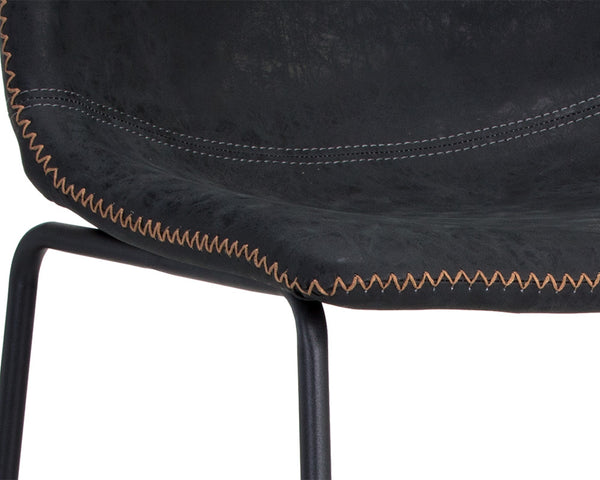 Sunpan Cal Barstool Set of 2 - Stylish Mid-Century Design with Brushed Steel Frame & Faux Leather Comfort Antique Black