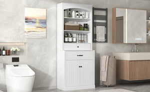English Elm White Bathroom Storage Cabinet with Zinc Alloy Knobs, Adjustable Shelves, Smooth Drawers & Open Shelves for Organized, Durable MDF Storage (78.7" H) N725P252486K