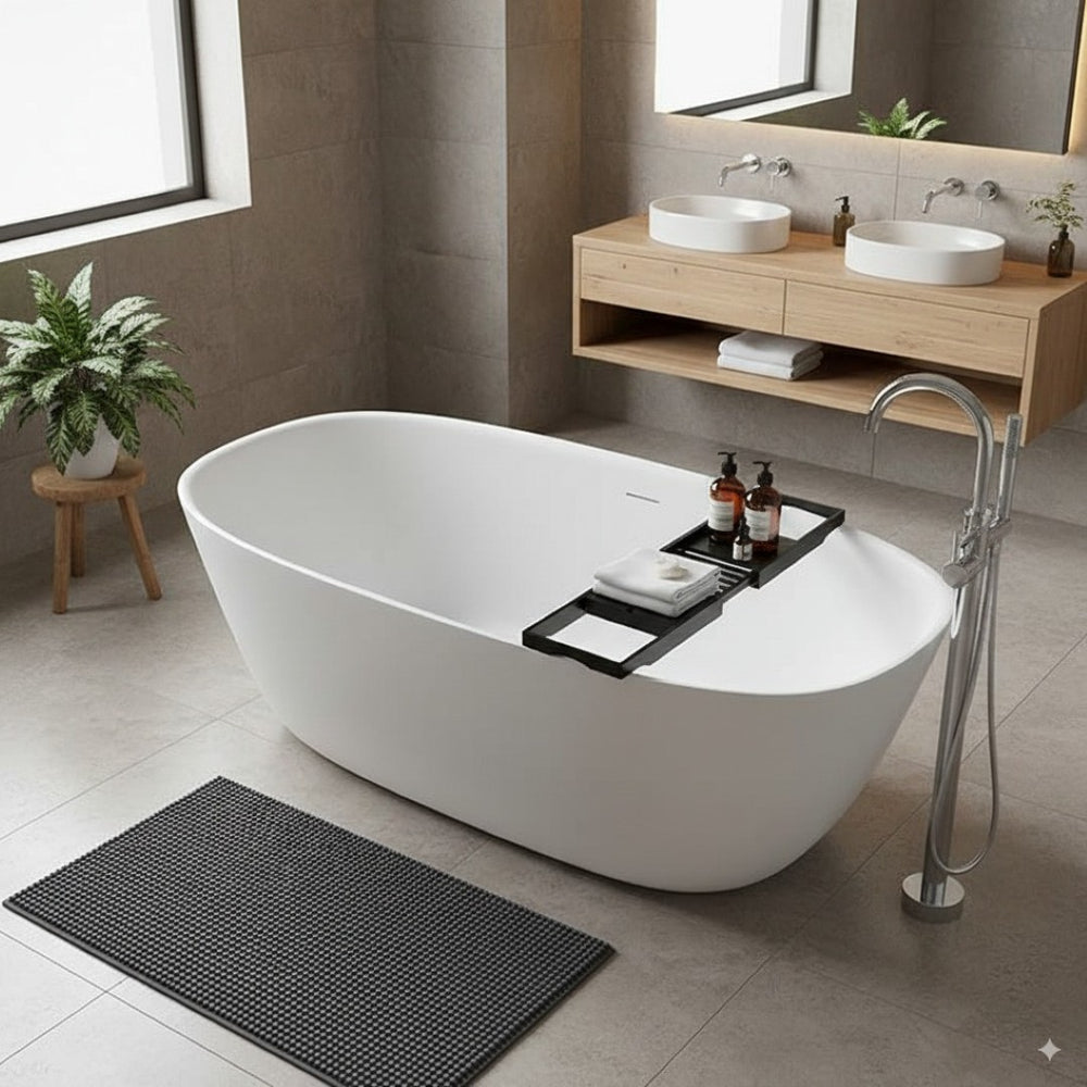 English Elm 67″solid Stone Resin Freestanding Soaking Tub Oval Matte White Spa Bath W2753P382309
