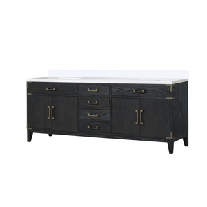 English Elm Black Oak Double Bath Vanity With White Quartz Top - 84" W, Elegant Storage, Durable Design B2731P260976