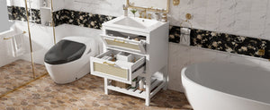 English Elm 24" Rattan Front Bathroom Vanity with Ceramic Sink Deep Drawer Storage Mdf Cabinet White N710P293990K