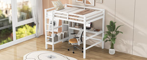 English Elm Full Size Loft Bed With Under-Bed Desk & Multifunction Shelves - Space-Saving White Design For Teens N7090005004K