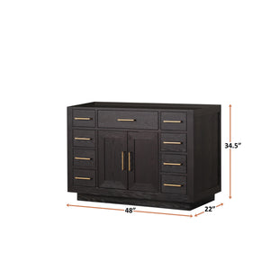 English Elm Black Oak Single-Sink Vanity 48" W X 22" D - Modern Midcentury Design With Soft-Close Hardware B2731P260820