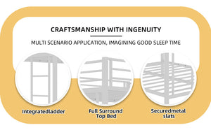 English Elm Multi-Functional Square Tube Iron Bunk Bed with Dual Ladders, Sturdy Space-Saving Frame for Rooms White W1935P360920