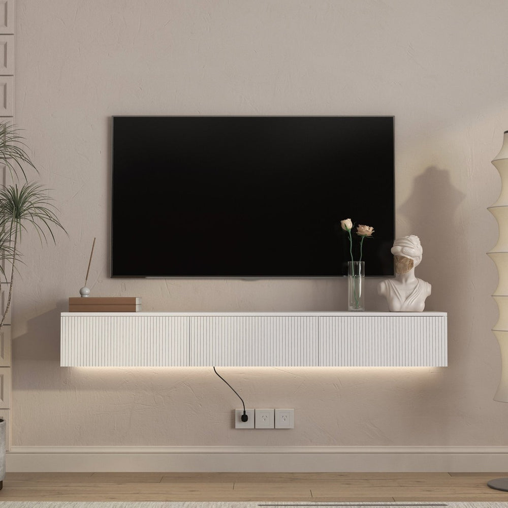 English Elm Floating Wall Mounted Tv Stand with Led Lighting Modern Media Console for Large Screens W1321P405324