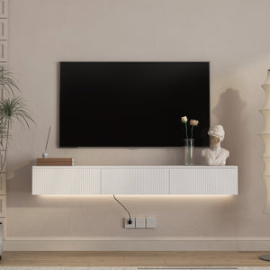 English Elm Floating Wall Mounted Tv Stand with Led Lighting Modern Media Console for Large Screens W1321P405324