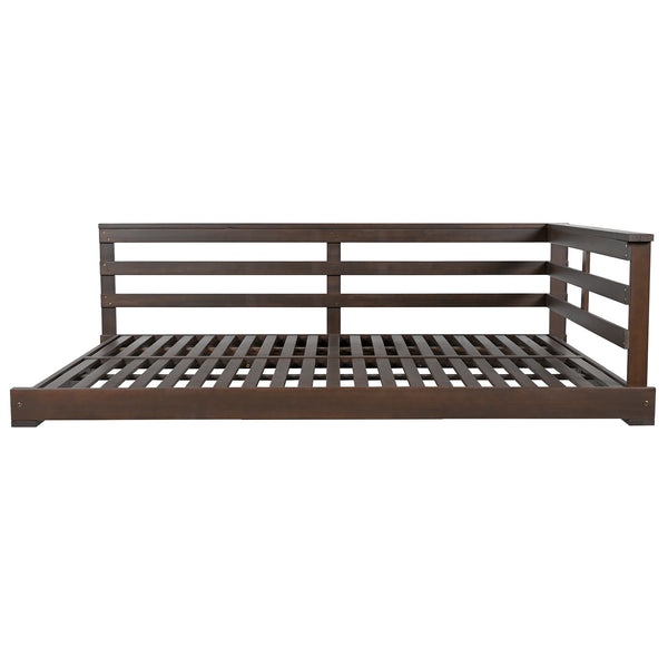 English Elm TOPMAX Acacia Wood Porch Swing Bed with 96" Hemp Ropes, Open-Side Minimalist Patio Lounger, 350lb Capacity Brown N717P265860D