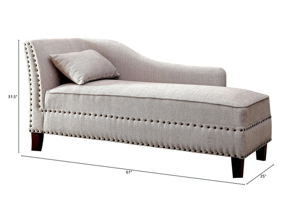 English Elm Beige Upholstered Chaise with Curved Arm and Nailhead Trim, Linen-Look Fabric, Pillow Included B011P305691