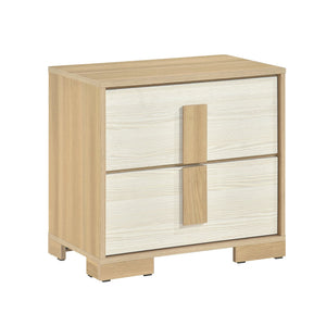 English Elm Contemporary Modern Wooden Nightstand with Two Drawers and Plank Pattern Top for Bedroom Storage Natural,White 26.5 L x 17.5 W x 24 H B011P317207