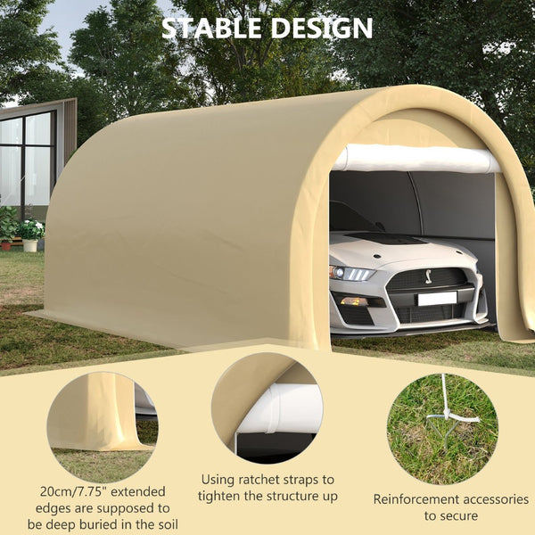 English Elm Outsunny 10x16 Portable Carport Steel Frame Pe Canopy Shelter for Vehicles Gear Beige W2225P200869