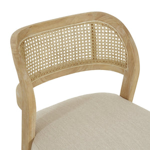 English Elm Hand-woven Rattan Back Dining Chairs Rubberwood Frame Upholstered Armchair Set of 2 Beige+Natural N768P381887N
