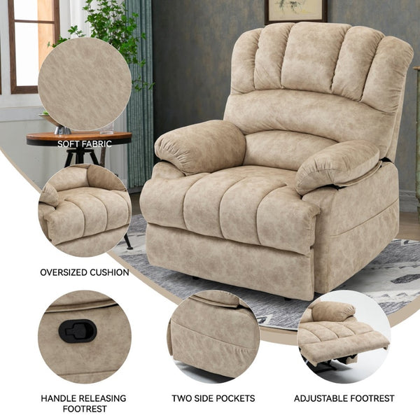 English Elm Large Oversized Manual Recliner Upholstered in Neutral Fabric for Relaxing Living Rooms Beige W3224P288517