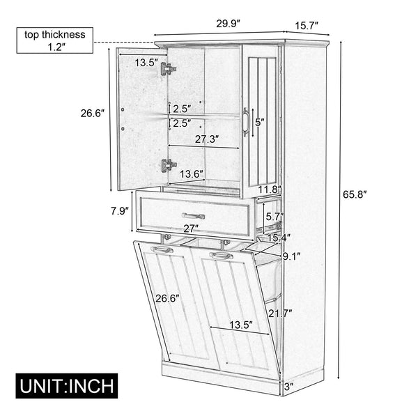 English Elm Christopher Knight Home® - Bathroom Storage Cabinet with Doors Drawer & Dual Laundry Baskets, MDF Build, Adjustable Shelf, Anti-Tip Device Black N759P243350B